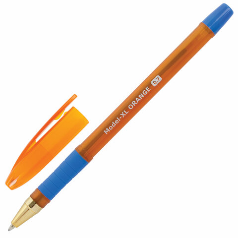 Ручка шариковая масляная с грипом BRAUBERG Model-XL ORANGE, СИНЯЯ, узел 0,7мм, линия 0,35мм